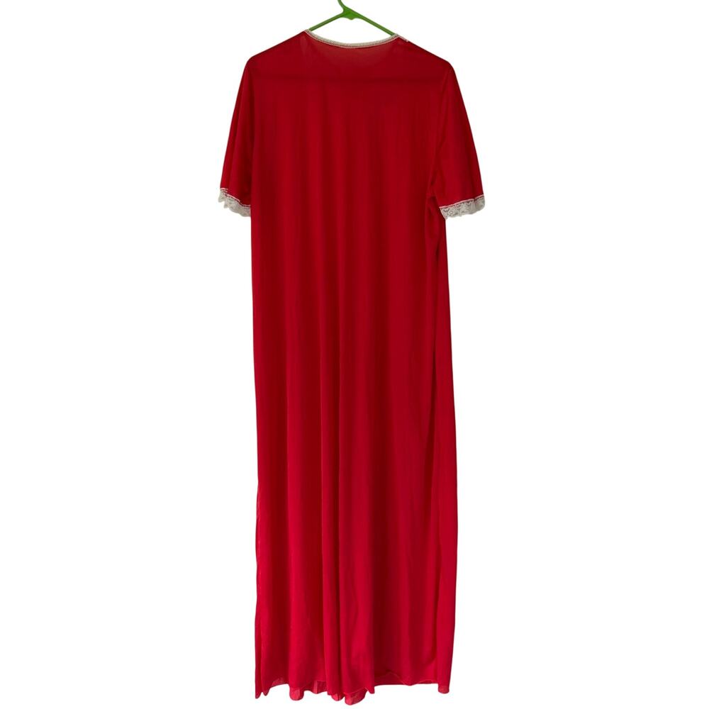 Vintage Red Maxi Nightgown White Lace Floral Embroidered Romantic Lingerie M - Picture 8 of 8